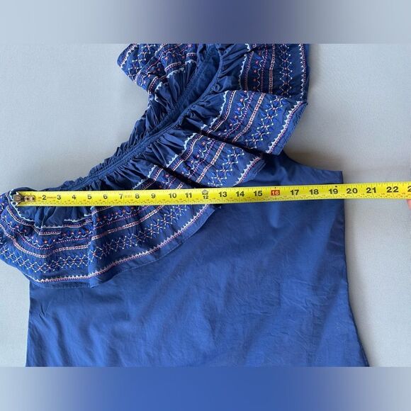 🎉5 for $45🎉Parker Dress One Sleeve Women Size L Embroidered Blue - Picture 6 of 8